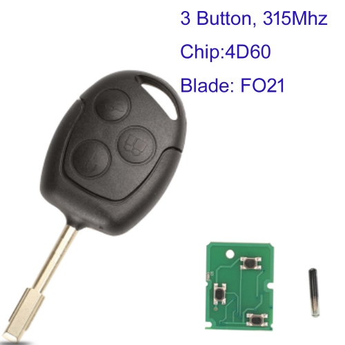 MK160178  Button 315Mhz Remote Key for Ford Transit Glass 4D60 Chip Mondeo Focus Fusion Fiesta Galaxy Transit  Blade FO21