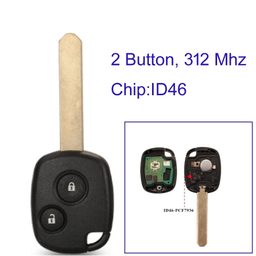 MK180274 2 Button Remote Car Key Fob 312MHZ ID46 Chip for Honda Fit Stepwagon O-dyssey -2006 Auto Key Remote Fob