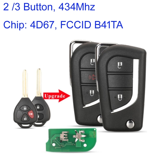 MK190473 434 Mhz B41TA Modified Flip 2/2+1Buttons Remote Key Fob For T-oyota Hilux Camry Corolla Vios Fortuner Yaris Innova 4D67 Chip Auto Car Key