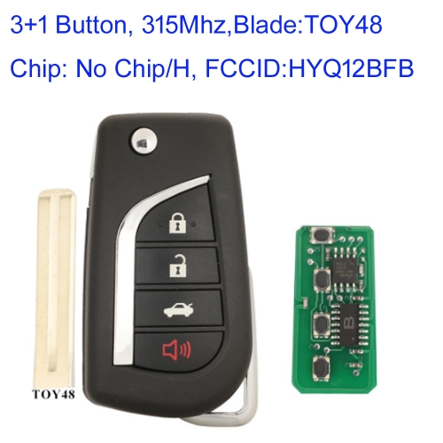 MK190479 315Mhz 3 +1 Buttons Remote Flip Key Fob For T-oyota Corolla Camry 2018 -2020 89070-06790 FCC: HYQ12BFB Auto Car Key TOY48 Blade