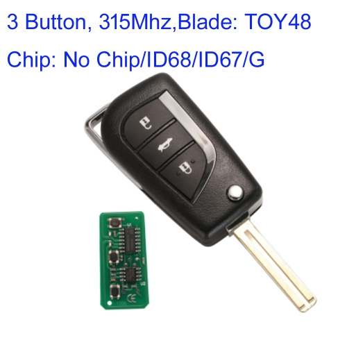 MK190475 315Mhz 3 Buttons Remote Flip Key Fob For T-oyota Corolla RAV4 Camry CROWN Reiz Modified Key Auto Car Key TOY48 Blade