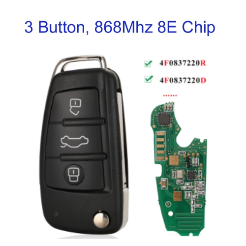 MK090112 3 Buttons 868 Remote Car Key for Audi  A6 S6 Q7 Remote Key Fob 8E Chip 8E0 837 220 R /D , 4F0 837 220 R/D