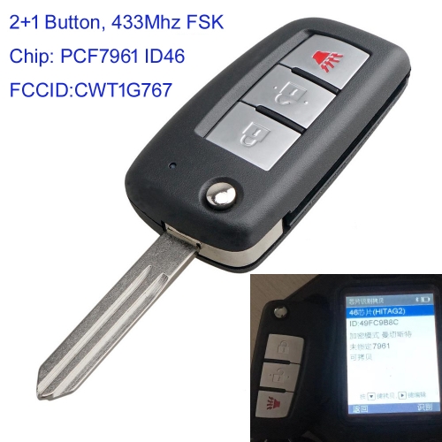 MK210184 Original 3 Button 433MHZ Flip Key for N-issan ID46 PCF7961 CWTWB1G767 2014-2017 ROGUE
