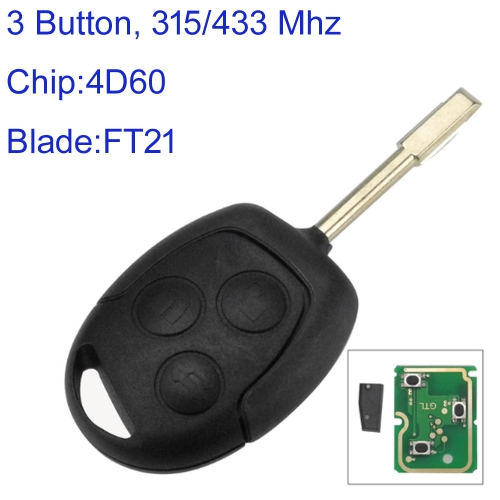 MK160181 3Button 315Mhz/434 Remote Key for Ford Transit Ceramic 4D60 Chip Mondeo Focus Fusion Fiesta Galaxy Transit  Blade FO21