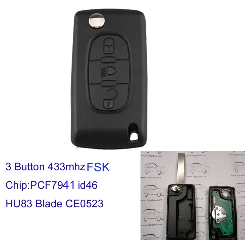 MK240068 3Buttons 433FSK Remote key for p-eugeot Partner 807 407 308 307 207 for c-itroen Flip Smart Car Key CE0523  VA2/HU83 Blade