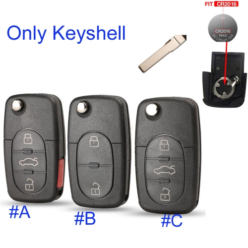 FS090029 2/3/3+1 Button Folding Car Key Shell Case For  Audi A2 A3 A4 A6 A8 TT Uncut Fob Case Cover  for CR2016 Frame