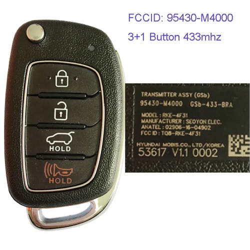 MK140081 3+1 Button 433mhz Remote Control Flip Key for H-yundai Creta 2016 Remote 95430-M4000 No Chip