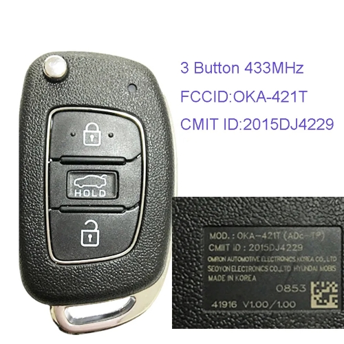 MK140042 3 Button 433MHz Remote Control Flip Folding Key for H-yundai Elantra Car Key Fob OKA-421T 2015DJ4229 No Chip