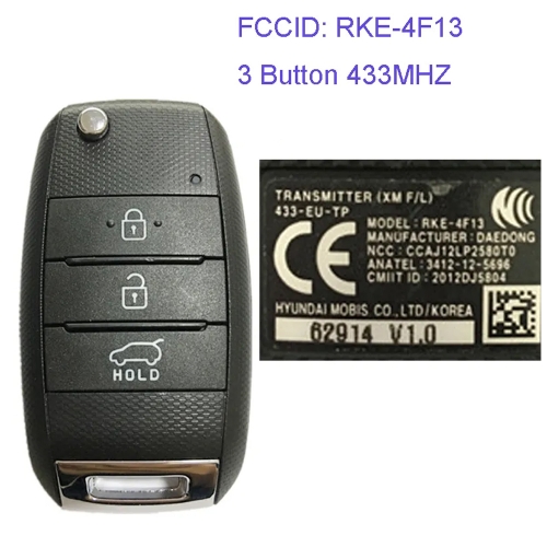 MK130047 3 Button 433MHZ Folding Flip Remote Key Fob for Kia Nueva Para Sorento  CEED SPORTAGE 2013 - 2016 Car Key Fob RKE-4F13 No Chip