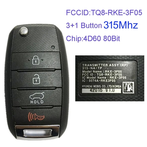 MK130050 3+1 Button 315MHZ Folding Flip Remote Key Fob for Kia Sorento 2013-2015 Car Key Fob TQ8-RKE-3F05