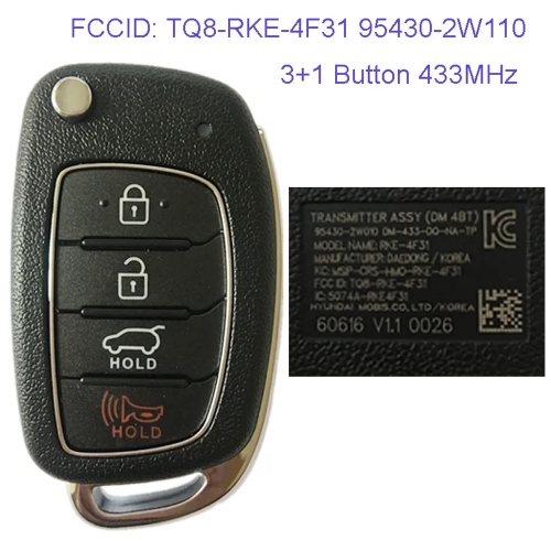 MK140068 3+1 Button 433MHz Remote Control Flip Key for H-yundai Santa 2017 Remote FCCIDTQ8-RKE-4F31 95430-2W110