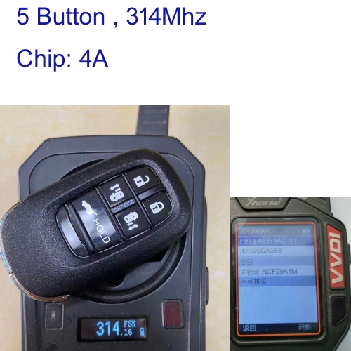 MK180290 5Button 314MHz Smart Key Remote Control for Honda 4A Chip Auto Car Key Fob Keyless Go