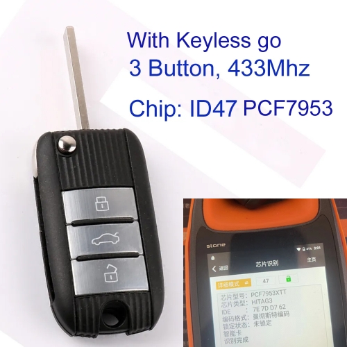 MK390006 Original 3 Button 433MHz Flip Key Folding Key Remote for MG MG M6 ZS Auto Car Key Fob with ID47 Chip Keyless Go