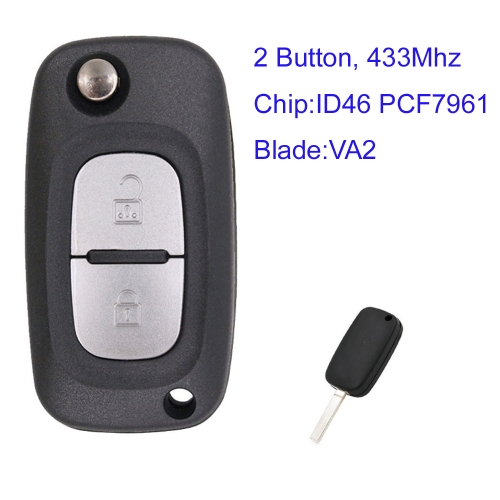 MK230084 2 Buttton 433Mhz ASK Flip key Remote Key for R-enault ID46 PCF7961A Chip Auto Car Key Fob