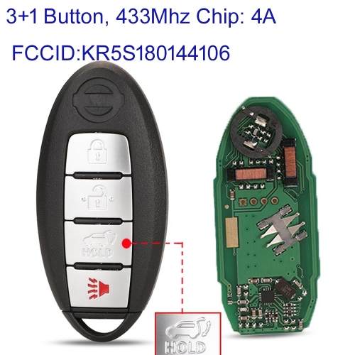 MK210139 3+1 Button 433MHz Remote Key for N-issan Rogue X-Trail 2014 2015 2016 KR5S180144106 With 4A PCF7953M Chip