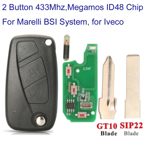 MK330051 2 Button 433mhz Flip Remote Key for Fiat Iveco Daily 2006-2011 Control SIP22 GT10 Megamos Crypto ID48 For Marelli BSI System