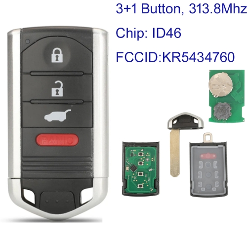 MK550028 3+1 Button 313.8Mhz Smart Key Remote Control for Acura Accord 2013-2015 Acura RDX SUV PN:72147-TX4-A01 KR5434760 Keyless