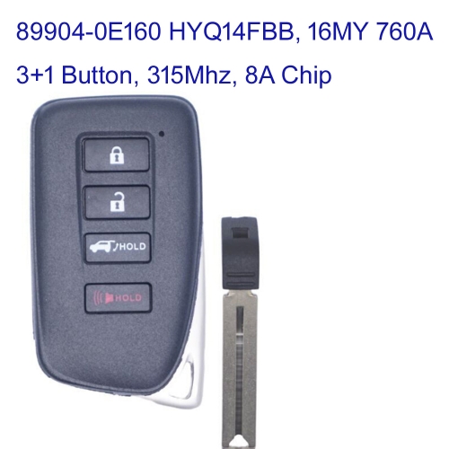 MK490154 3+1 Button 314.3MHz ASK Smart Key for Lexus RX350 2016-2020 keyless Go Remote Control with 8A Chip 89904-0E160 HYQ14FBB