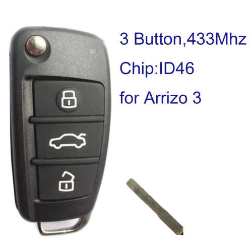 MK080021 3 Button Flip Key Remote Key 433Mhz for Chery Arrizo 3 2016+ Auto Remote Key Fob 433mhz FSK with ID46 chip