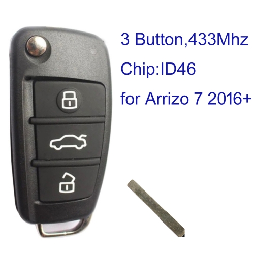 MK080022 3 Button Flip Key Remote Key 433Mhz for Chery Arrizo 7 2016+ Auto Remote Key Fob 433mhz FSK with ID46 chip