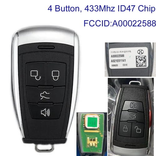 MK060001 OEM 4 Button 433Mhz Smart Key for Baic senova X55 Car Remote Key key A00022588 With ID47 Chip Keyless Go