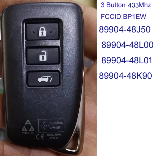 MK490141 3 Button 433MHz Smart Key Smart Card for Lexus  RX350 RX450HL 2016-2020 89904-48J50 89904-48L00 89904-48L01 89904-48K90Auto Car Key Fob BP1EW