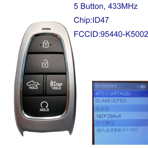 MK140410 5 Button 433MHz Smart Key for H-yundai Senta Cruz 2022 Remote FCCID 95440-K5002 Keyless Go