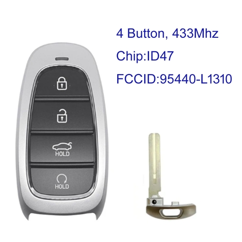 MK140403 4 Button 433MHz Smart Key for H-yundai Sonata 2019 Remote FCC ID: 95440-L1310 FOB-4F260 Keyless Go with ID47 Chip Auto Car Key