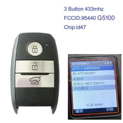 MK130006  3 Button 433MHz Smart Key Remote for KIA Niro 2016 95440-G5100 47 Chip Smart Card