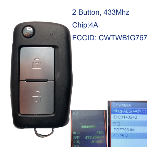 MK350072 2 Button 433mhz Flip Key Remote Key for M-itsubishi Outlander 2023 2024 FCC ID: CWTWB1G767 Auto Key Fob With 4A Chip