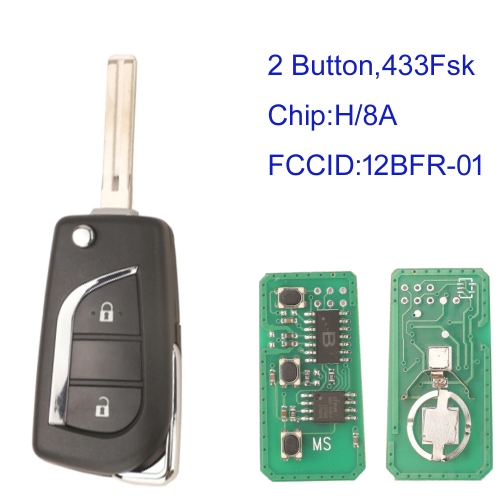 MK190576 2Button 433MHZ FSK Flip Key Remote Key Control for T-oyota Corolla 2018+ Car Key Fob With 8A/H Chip 12BFR-01