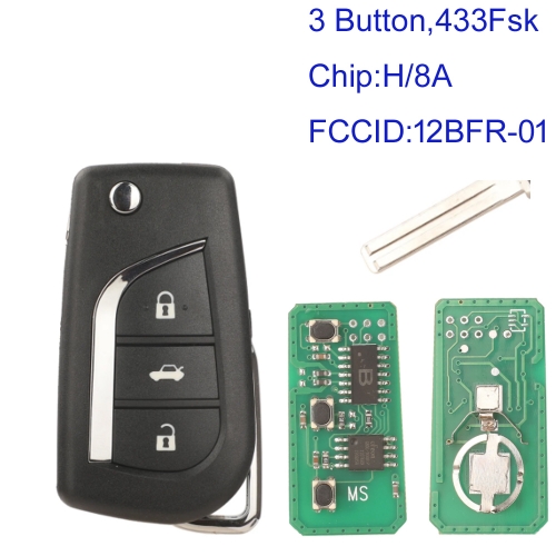 MK190575 3 Button 433MHZ FSK Flip Key Remote Key Control for T-oyota Corolla 2018+ Car Key Fob With 8A/H Chip 12BFR-01