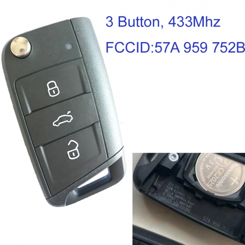 MK120130 Original 434MHZ 3 Button Remote Flip Key For VW Skoda 57A959752B Remote Control KeyWithout Keyless Go