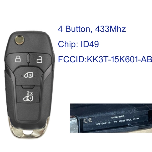 MK160195 4Button 433MHz Flip Key Smart Key For Ford Remote Key ID49 Chip Auto Car Key Fob
