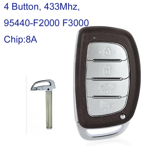 MK140163 3+1 Button 433MHz Smart Key Smart Card for H-yundai Elantra 2016-2018 95440-F2000 95440-F3000 8A Chip Keyless Go