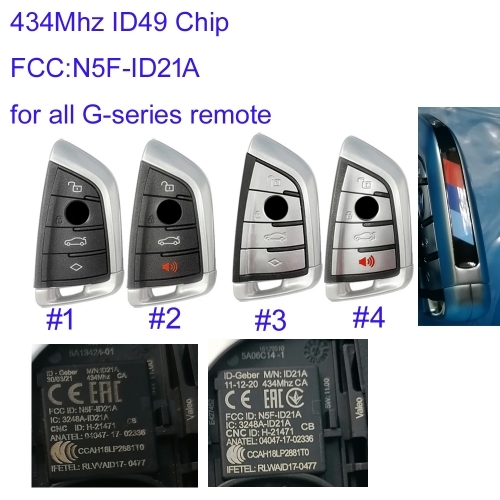 MK110168 4/3+1 Buttton 434MHZ Smart Key for BMW G-series Smart Remote Control Key FCC ID: N5F-ID21A With ID49 Chip