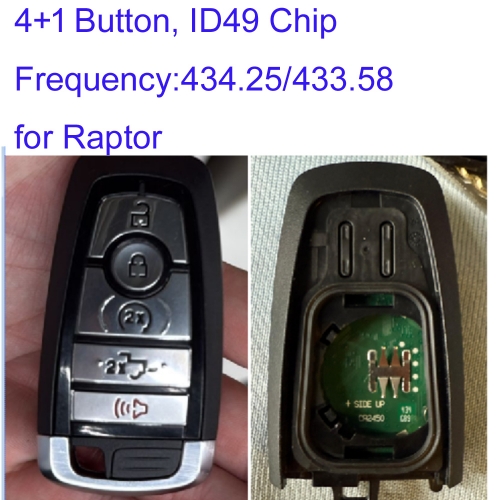 MK160225 4+1 Button 434.25/433.58Mhz Smart Key for Raptor Keyless Go Smart Key M3N-A3C108397 Keyless Go