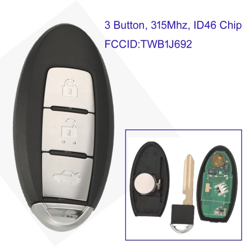 MK210230 3 Button 315mhz Smart Key for N-issan Fuga 2009-2015 Cima 2012 Latio 2012 Sylphy 2012 ID46 Chip TWB1J692 Auto Remote Key MK210230 3 Button 315mhz Smart Key for N-issan Fuga 2009-2015 Cima 2012 Latio 2012 Sylphy 2012 ID46 Chip TWB1J692 Auto Remote Key