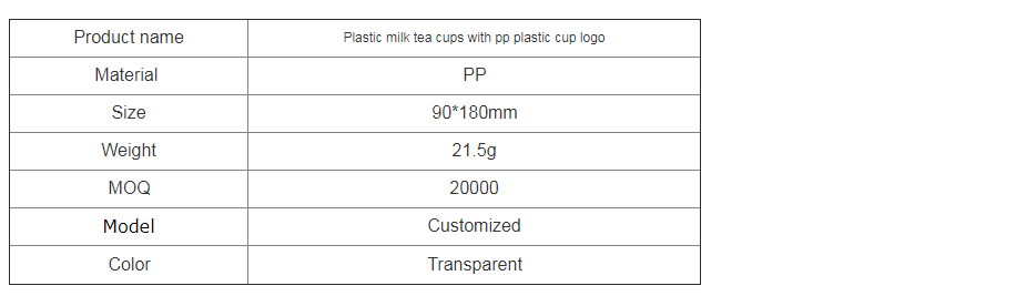 Plastic milk tea cups with pp plastic cup logo