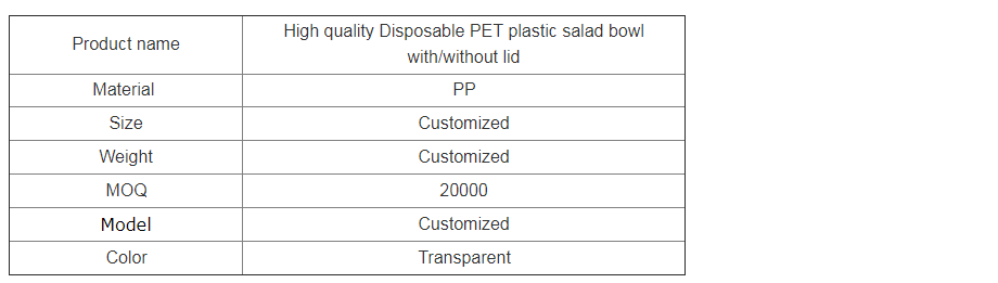 High quality Disposable PET plastic salad bowl with/without lid