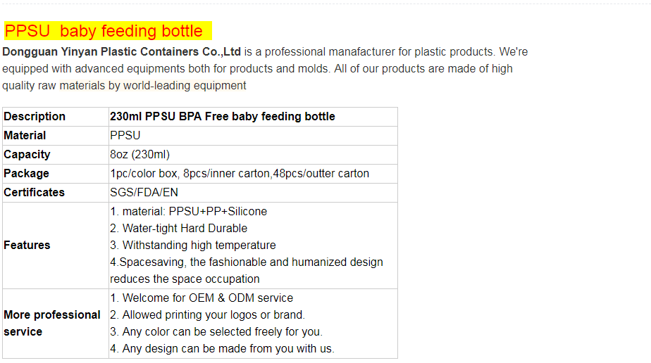 High quality PPSU baby feeding bottle