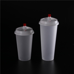 塑料一次性杯子徽标定制带有盖的一次性牛奶茶杯