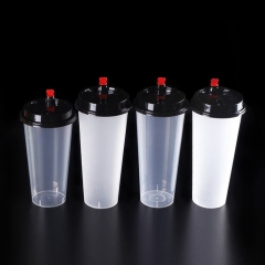 700ml /24oz clear round disposable plastic microwave safe milk tea / juice cup with lid to go supplier