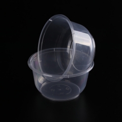 Clear round 950ml custom printed disposable PP plastic take away salad noodle soup rice bowl with lid transparent microwave bowl