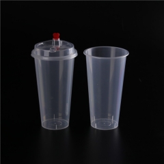 Custom LOGO Printed Clear Disposable Plastic U Shape PET Juice Milk Bubble Tea Boba Cup With lids