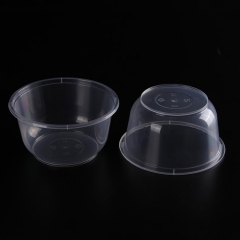 Clear round 950ml custom printed disposable PP plastic take away salad noodle soup rice bowl with lid transparent microwave bowl
