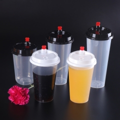 免费送货1000ML 33OZ BPA免费食品级透明一次性奶泡茶果汁塑料PP波巴杯带盖