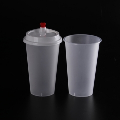 600ml透明一次性塑料茶杯带圆顶盖的果汁杯定制设计印刷批发