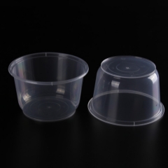 High Quality white PP plastic round food container noodle/soup bowls with lids