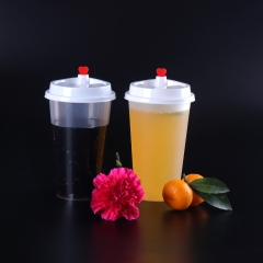 定制一次性透明500ml 700ml 1000ml PET PP波巴牛奶果汁思慕雪泡泡茶U形塑料杯带盖吸管